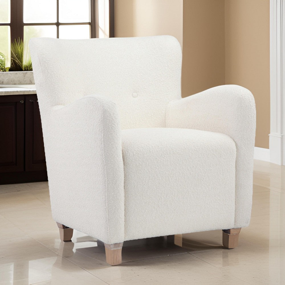 Molly 33 Inch Lounge Chair White Boucle Fabric Wing Back Design Wood By Casagear Home BM317174