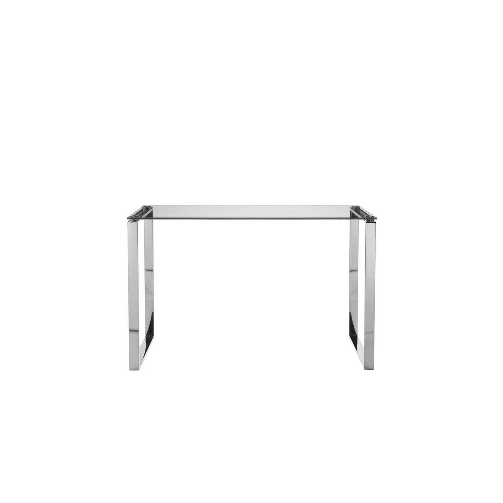 Elen 47 Inch Desk Rectangular Tempered Glass Top High Polished Steel By Casagear Home BM317176