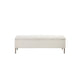 Kia 57 Inch Storage Bench White Tufted Boucle Fabric Brown Wood Frame By Casagear Home BM317179