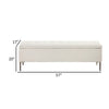 Kia 57 Inch Storage Bench, White Tufted Boucle Fabric, Brown Wood Frame By Casagear Home
