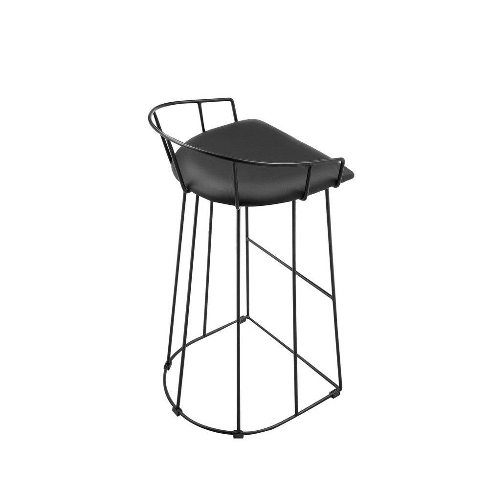 Cato 31 Inch Barstool, Black Faux Leather Set, Low Back, Footrest, Metal By Casagear Home