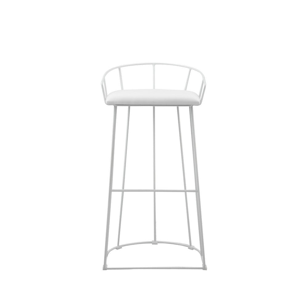 Cato 31 Inch Barstool, White Faux Leather Set, Low Back, Footrest, Metal By Casagear Home