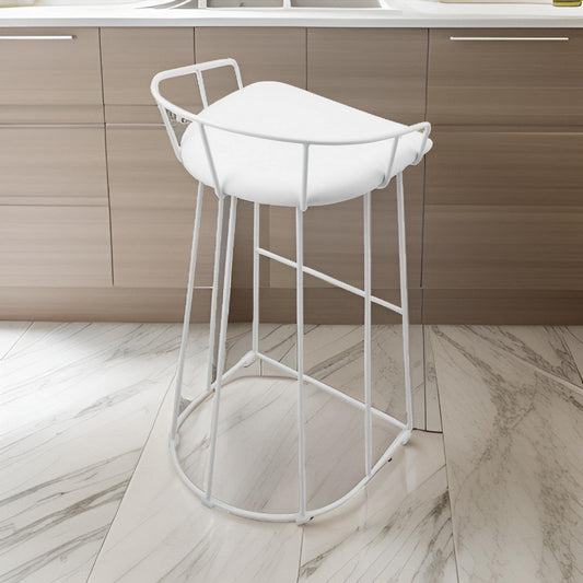 Cato 31 Inch Barstool, White Faux Leather Set, Low Back, Footrest, Metal By Casagear Home