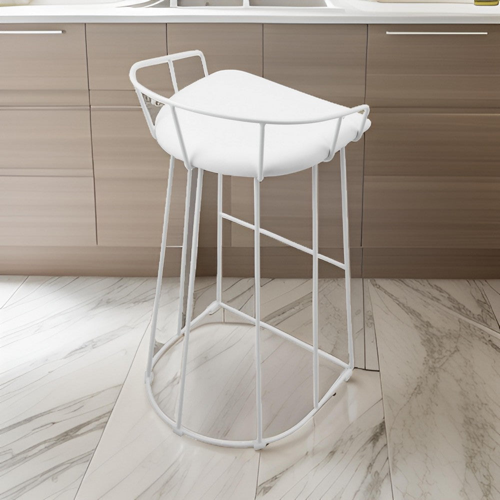 Cato 31 Inch Barstool, White Faux Leather Set, Low Back, Footrest, Metal By Casagear Home