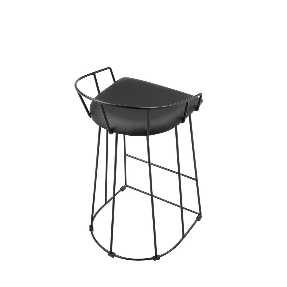 Cato 27 Inch Counter Stool, Black Faux Leather Set, Low Back, Metal Frame By Casagear Home
