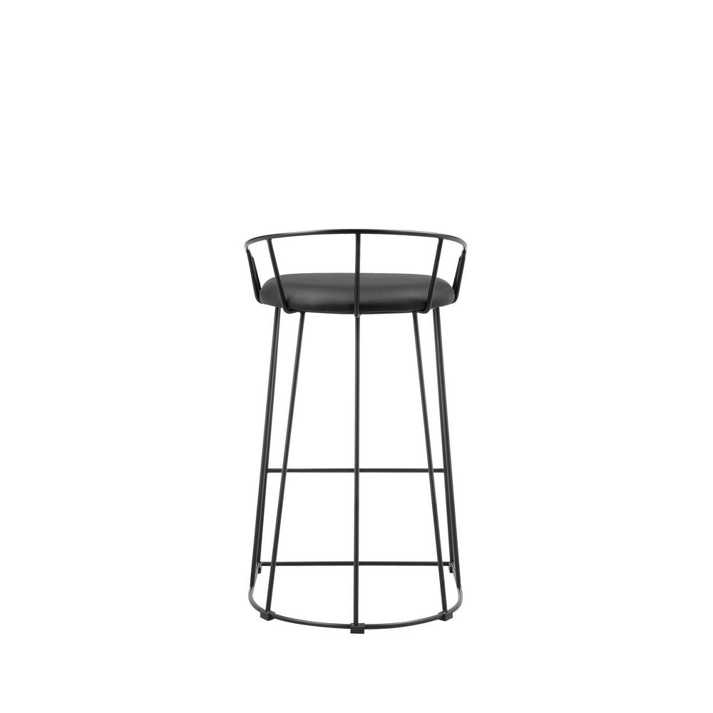 Cato 27 Inch Counter Stool Black Faux Leather Set Low Back Metal Frame By Casagear Home BM317183