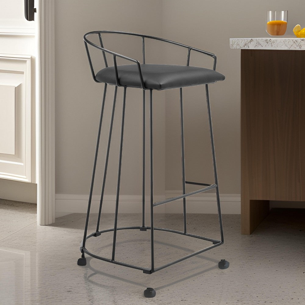 Cato 27 Inch Counter Stool, Black Faux Leather Set, Low Back, Metal Frame By Casagear Home