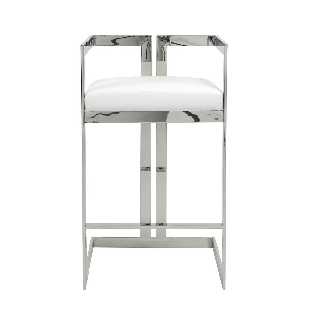 Suki 30 Inch Barstool Chair White Faux Leather Silver Stainless Steel By Casagear Home BM317186