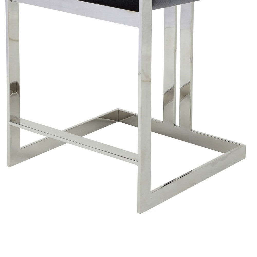 Suki 26 Inch Counter Stool Chair, Gray Velvet, Silver Stainless Steel Frame By Casagear Home
