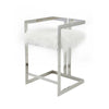 Suki 26 Inch Counter Stool Chair, White Faux Fur, Silver Stainless Steel By Casagear Home