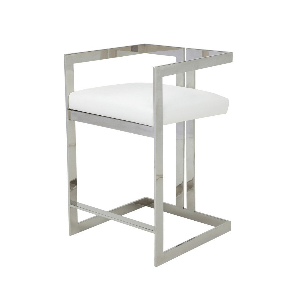 Suki 26 Inch Counter Stool Chair, White Faux Leather, Stainless Steel By Casagear Home
