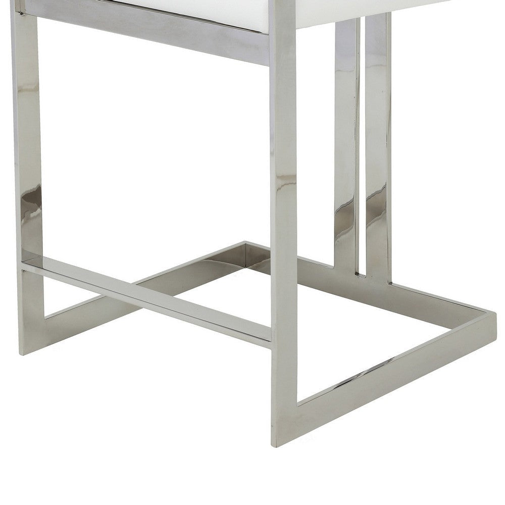 Suki 26 Inch Counter Stool Chair, White Faux Leather, Stainless Steel By Casagear Home