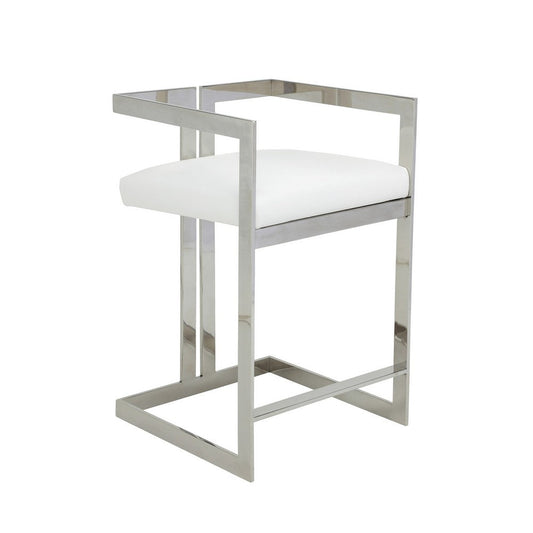 Suki 26 Inch Counter Stool Chair, White Faux Leather, Stainless Steel By Casagear Home