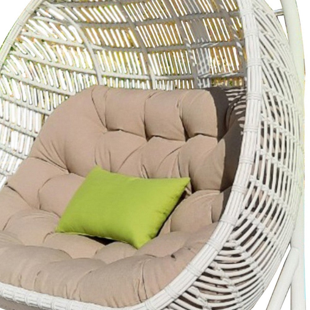 Sia 69 Inch Outdoor Swing Hanging Loveseat Chair Rattan Basket Seat White By Casagear Home BM317205