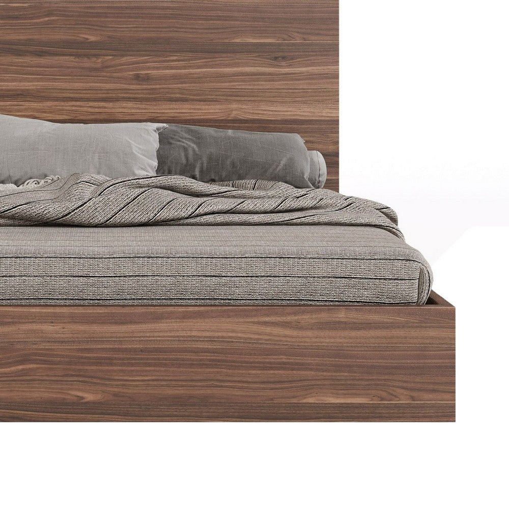 Noe Zid Queen Bed with Tall Headboard Low Profile Brown Walnut Veneer By Casagear Home BM317206