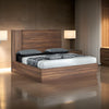 Noe Zid Queen Bed with Tall Headboard Low Profile Brown Walnut Veneer By Casagear Home BM317206