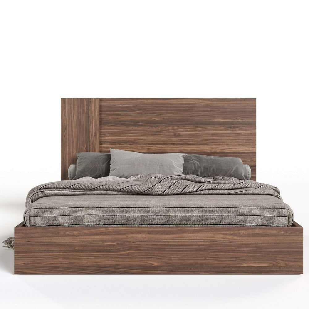 Noe Zid King Size Bed with Tall Headboard Low Profile Brown Walnut Veneer By Casagear Home BM317207