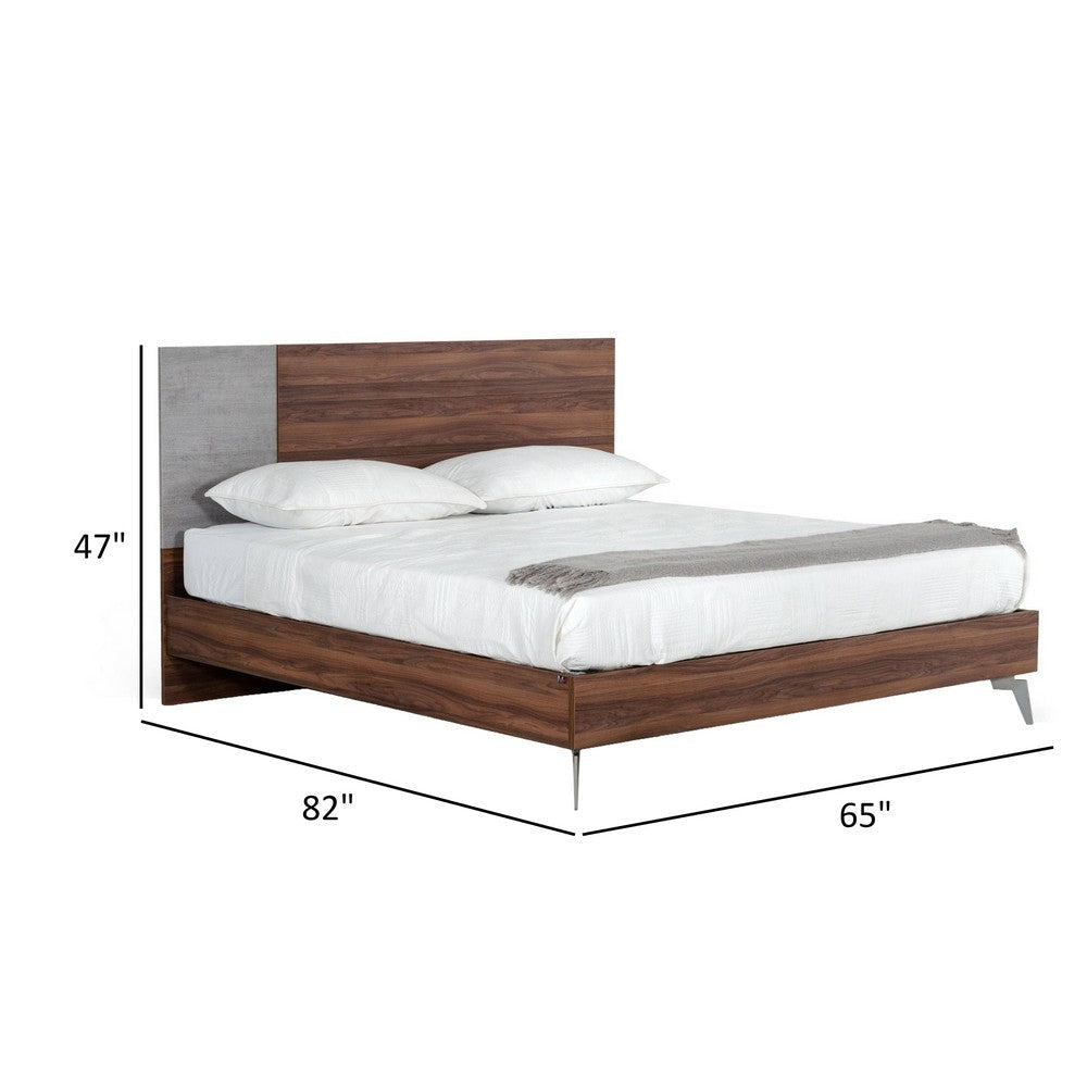 Leen Queen Size Bed with Tall Headboard Italian Faux Concrete Brown By Casagear Home BM317209