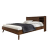 Toen Queen Size Bed Tall Headboard with Sliding Door Shelves Brown Acacia By Casagear Home BM317211