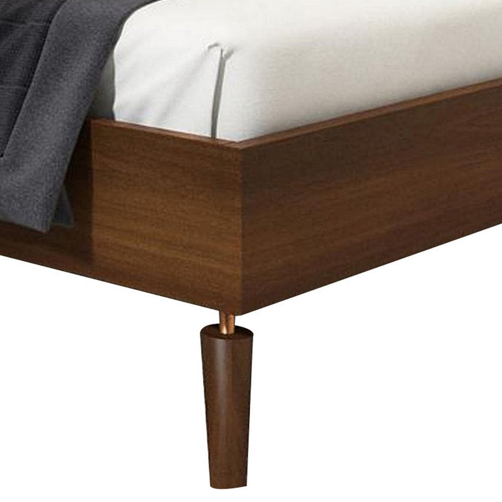 Toen King Size Bed Tall Headboard with Sliding Door Shelves Brown Acacia By Casagear Home BM317212