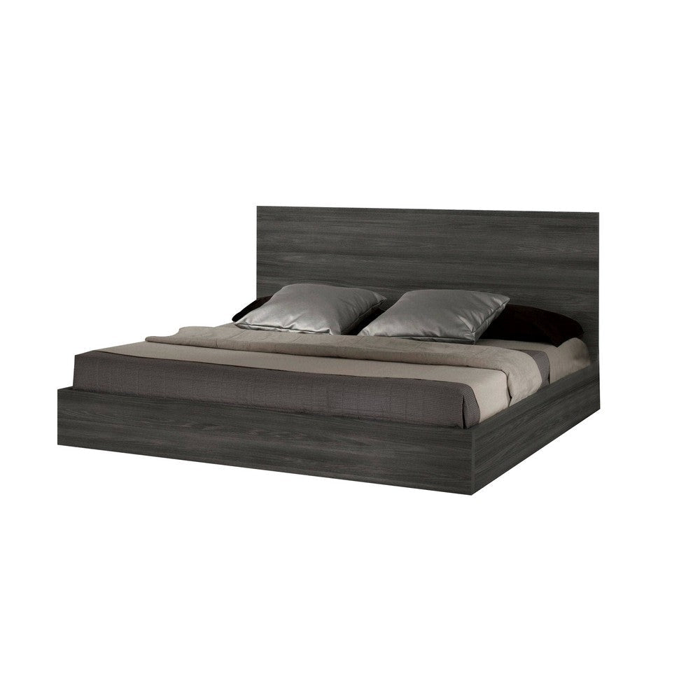 Noe Kamp King Bed with Tall Panel Headboard Low Profile Gray Elm Veneer By Casagear Home BM317214