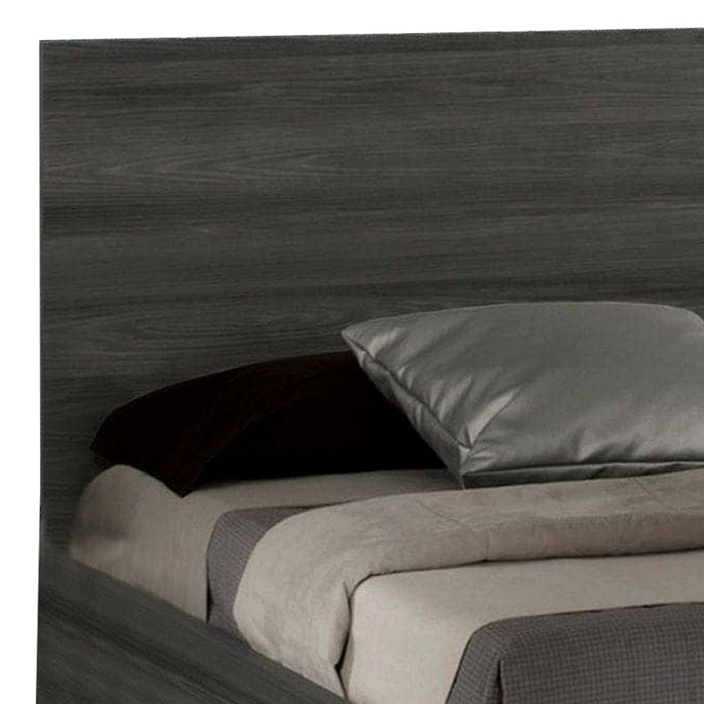 Noe Kamp King Bed with Tall Panel Headboard Low Profile Gray Elm Veneer By Casagear Home BM317214