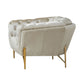 Reno Hue 49 Inch Accent Chair Chesterfield Tufted Gold Beige Velvet By Casagear Home BM317221