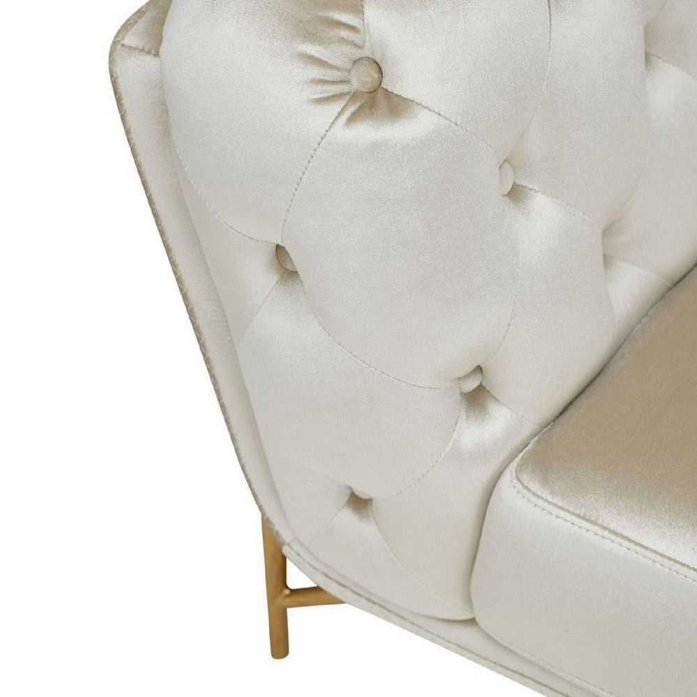 Reno Hue 49 Inch Accent Chair Chesterfield Tufted Gold Beige Velvet By Casagear Home BM317221