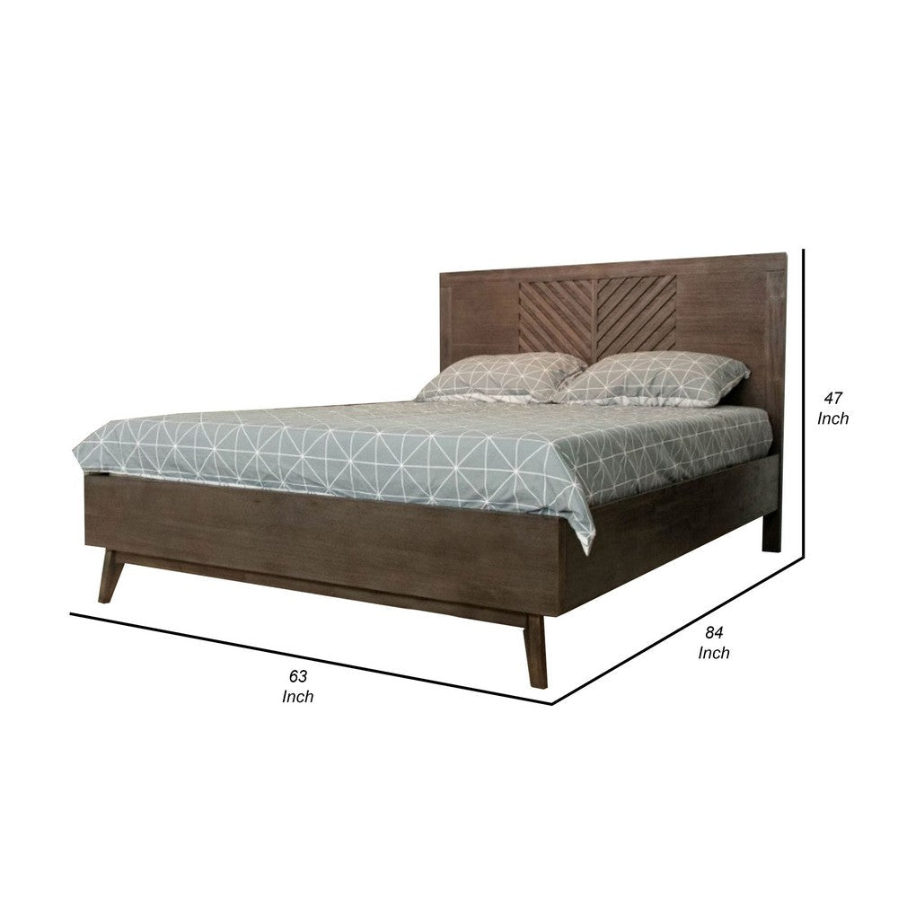 Cid Leno Queen Size Platform Bed Chevron Dark Brown Solid Acacia Wood By Casagear Home BM317223