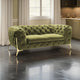 Vigo 74 Inch Loveseat, Button Tufted Chesterfield, Curved, Green, Gold By Casagear Home