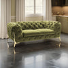 Vigo 74 Inch Loveseat Button Tufted Chesterfield Curved Green Gold By Casagear Home BM317229