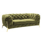 Vigo 74 Inch Loveseat, Button Tufted Chesterfield, Curved, Green, Gold By Casagear Home