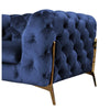 Vigo 74 Inch Loveseat Button Tufted Chesterfield Style Curved Blue Gold By Casagear Home BM317230