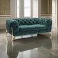 Vigo 74 Inch Loveseat Button Tufted Chesterfield Emerald Green Gold By Casagear Home BM317232