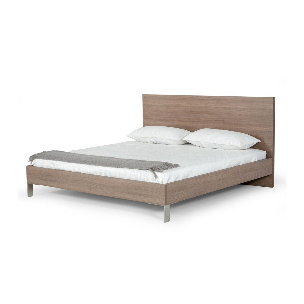 Noe Billy King Size Platform Bed Panel Headboard Brown Oak Steel Metal By Casagear Home BM317234