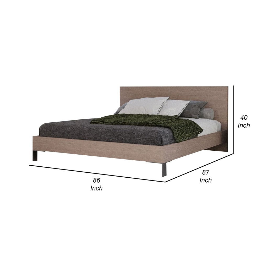 Noe Billy King Size Platform Bed Panel Headboard Brown Oak Steel Metal By Casagear Home BM317234