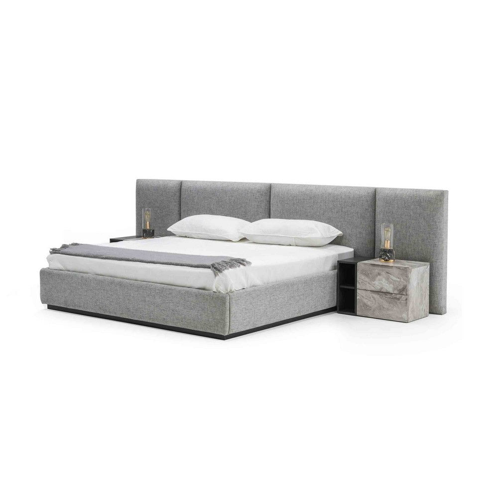 Noe Minn King Size Platform Bed with Gray Upholstered Tufted Wall Headboard By Casagear Home BM317241