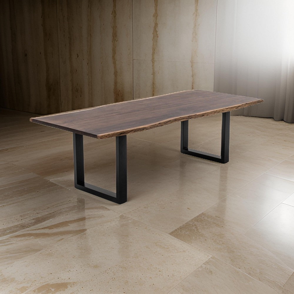 Cid Xue 102 Inch Dining Table, Live Edge, Rectangular, Metal, Brown, Black By Casagear Home