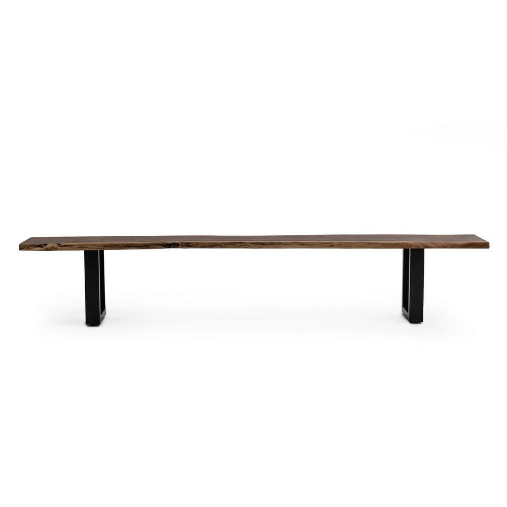 Cid Xue 102 Inch Dining Bench Brown Live Edge Rectangular Top Black Metal By Casagear Home BM317243