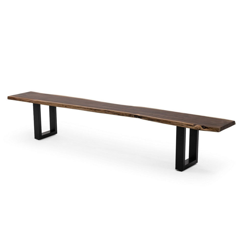 Cid Xue 102’’ Dining Bench Brown Live Edge Rectangular Top by Casagear Home BM317243