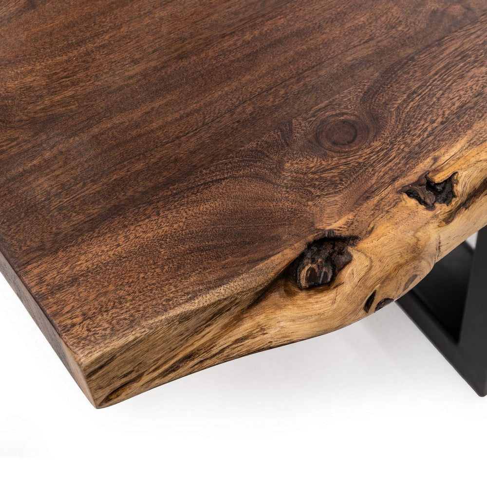 Cid Xue 102’’ Dining Bench Brown Live Edge Rectangular Top by Casagear Home BM317243