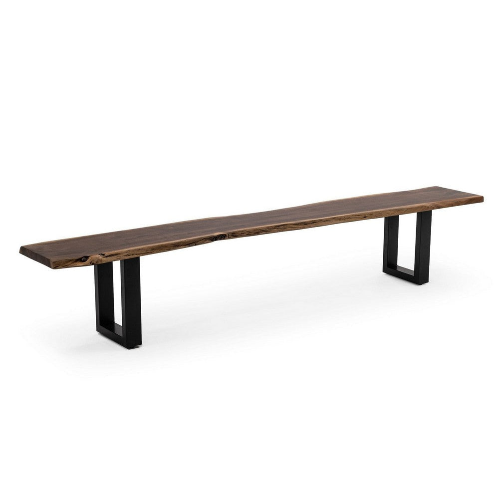 Cid Xue 102’’ Dining Bench Brown Live Edge Rectangular Top by Casagear Home BM317243