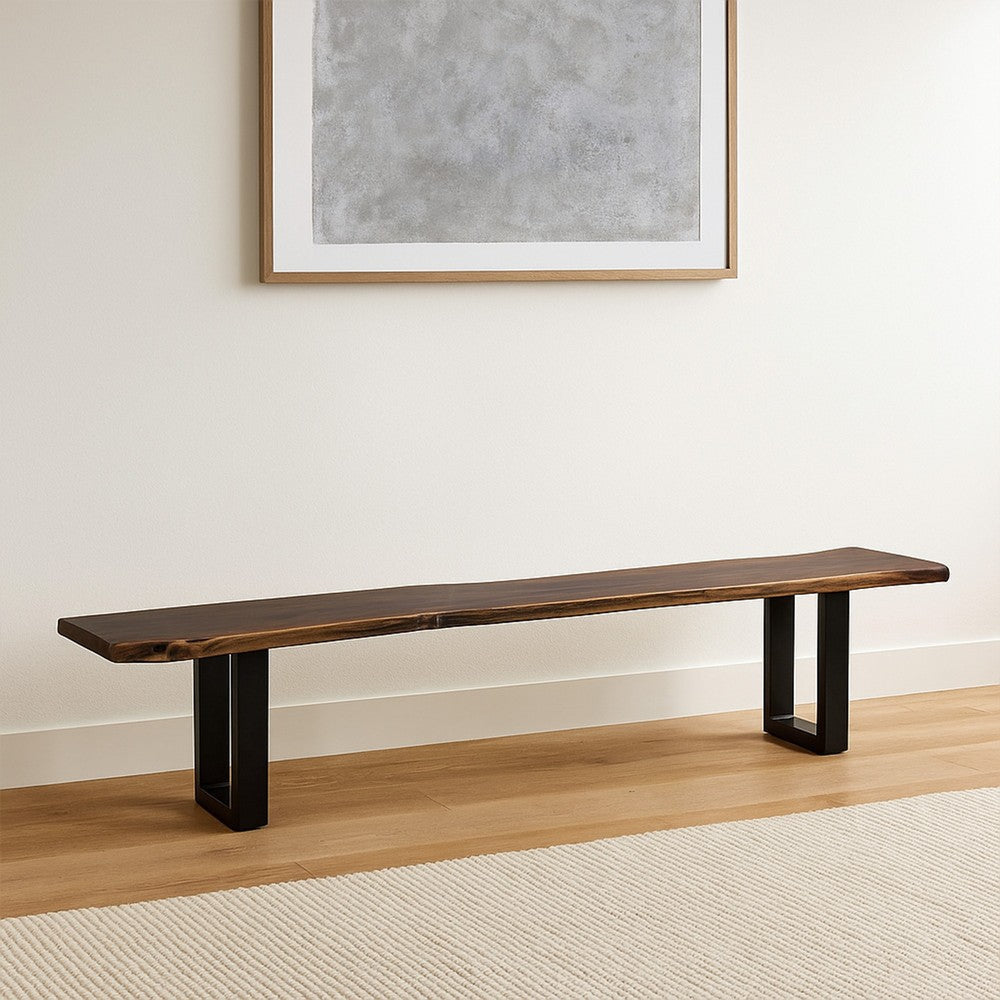 Cid Xue 102’’ Dining Bench Brown Live Edge Rectangular Top by Casagear Home BM317243