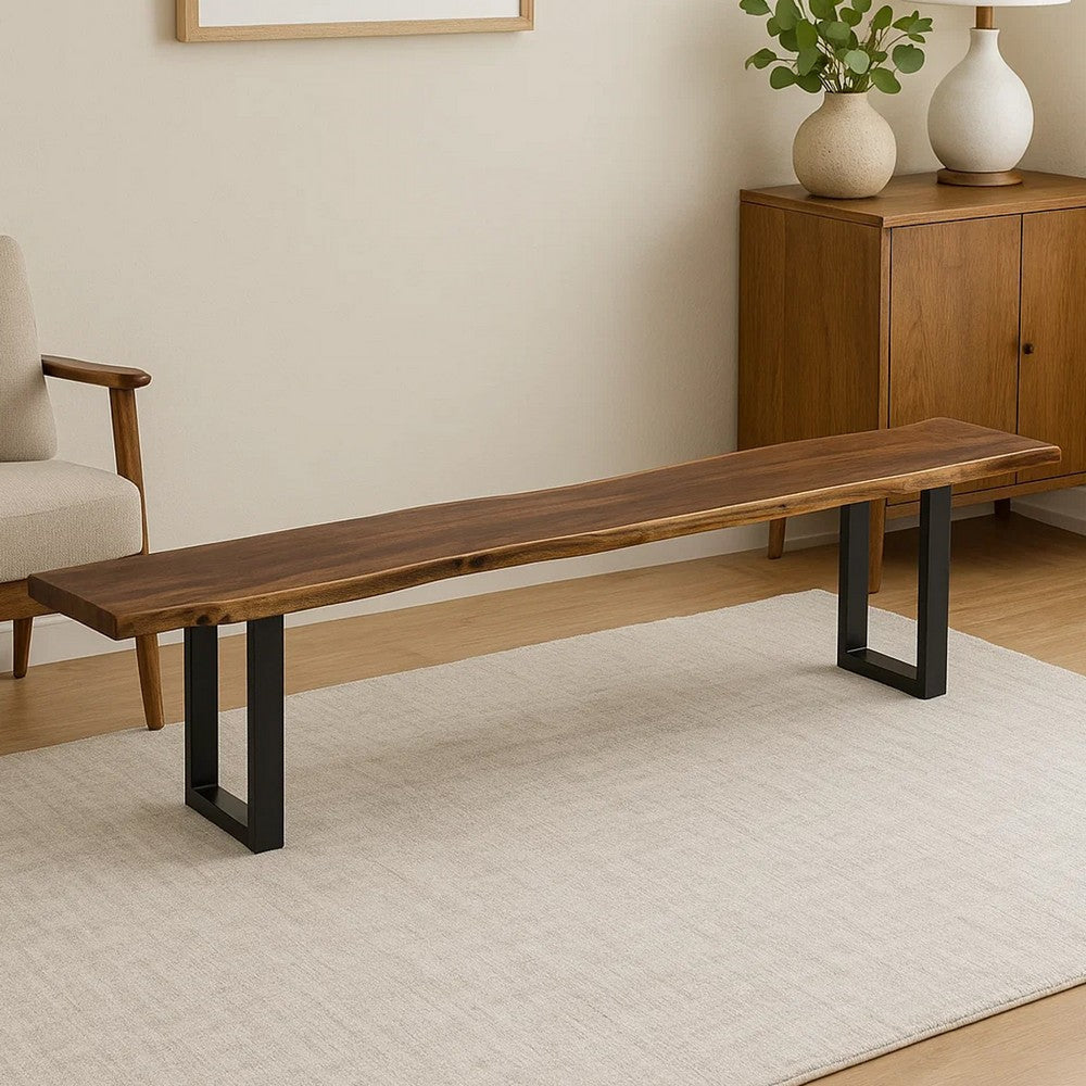 Cid Xue 102’’ Dining Bench Brown Live Edge Rectangular Top by Casagear Home BM317243