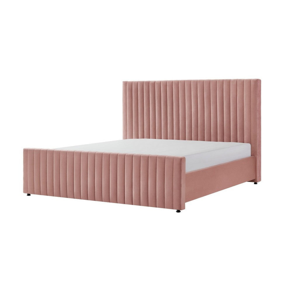 Tini Queen Platform Bed Vertical Channel Tufted Upholstery Pink By Casagear Home BM317245