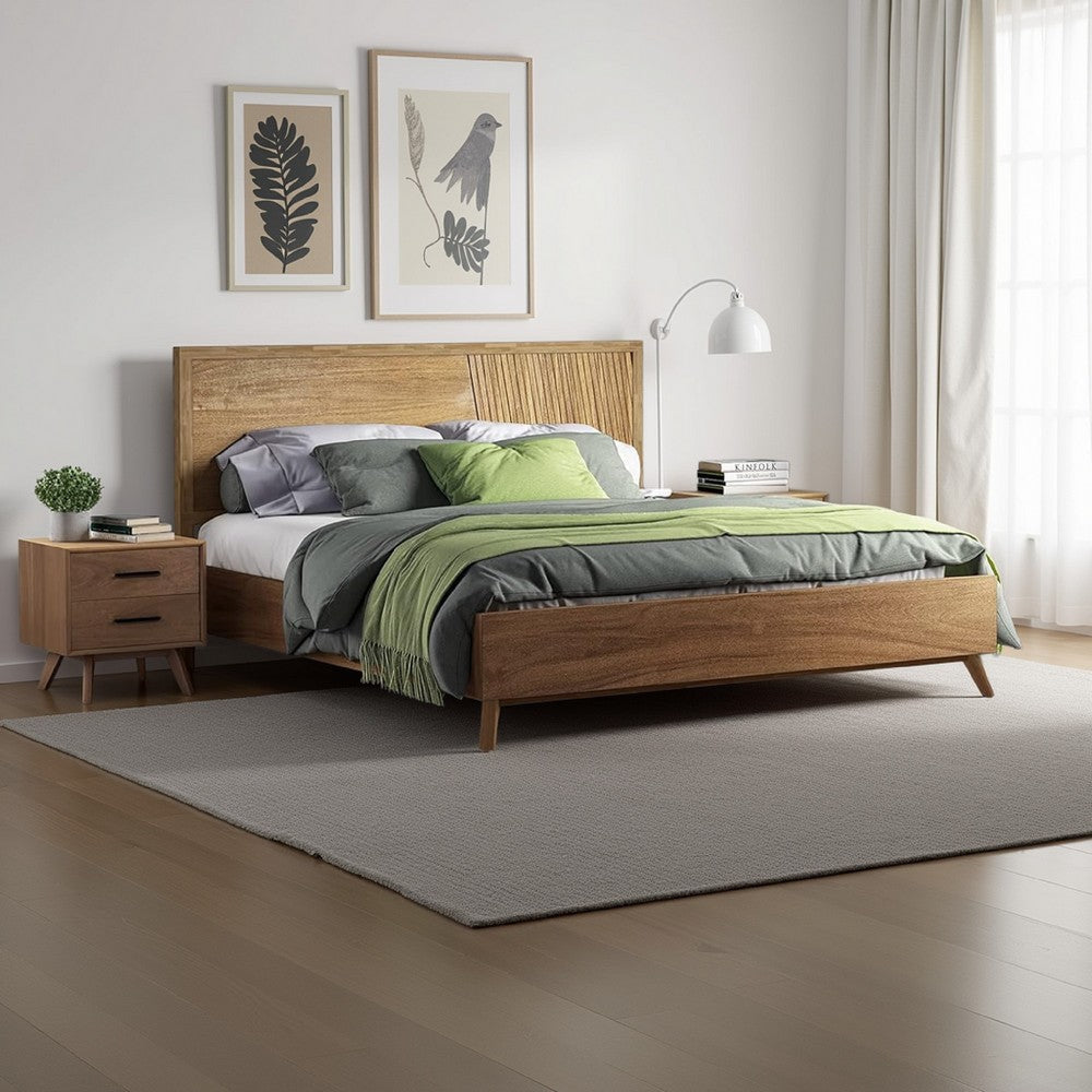 Cid Allie Queen Platform Bed, Panel Headboard, Walnut Brown Acacia Wood By Casagear Home