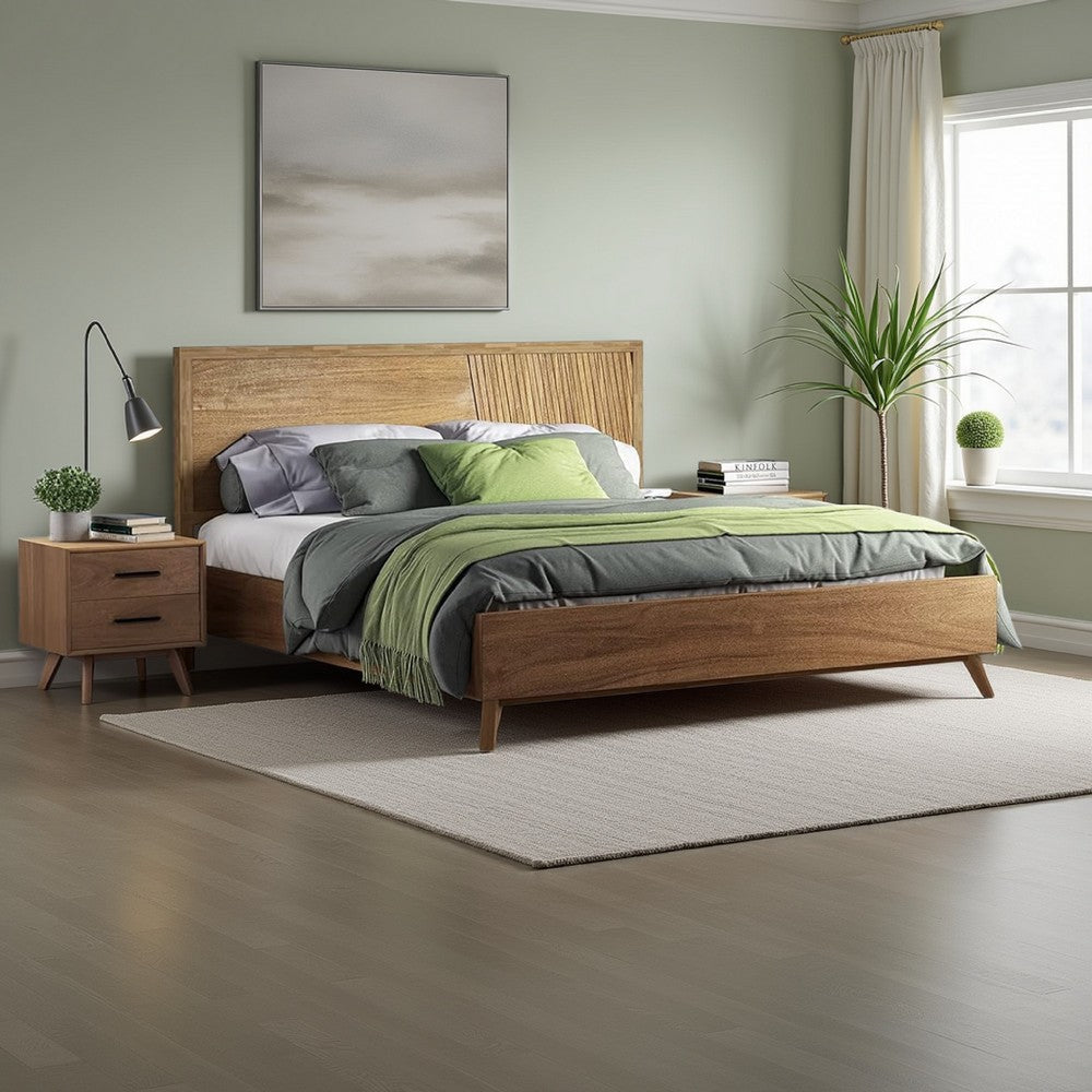 Cid Allie King Platform Bed, Panel Headboard, Walnut Brown Acacia Wood By Casagear Home