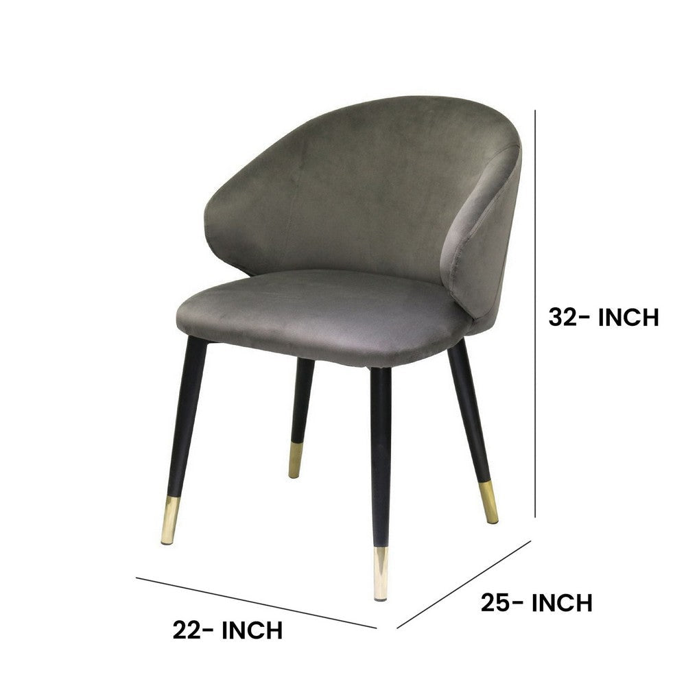 Dedi 22 Inch Side Dining Chair Cushioned Wingback Set of 2 Gray Black Gold By Casagear Home BM317252