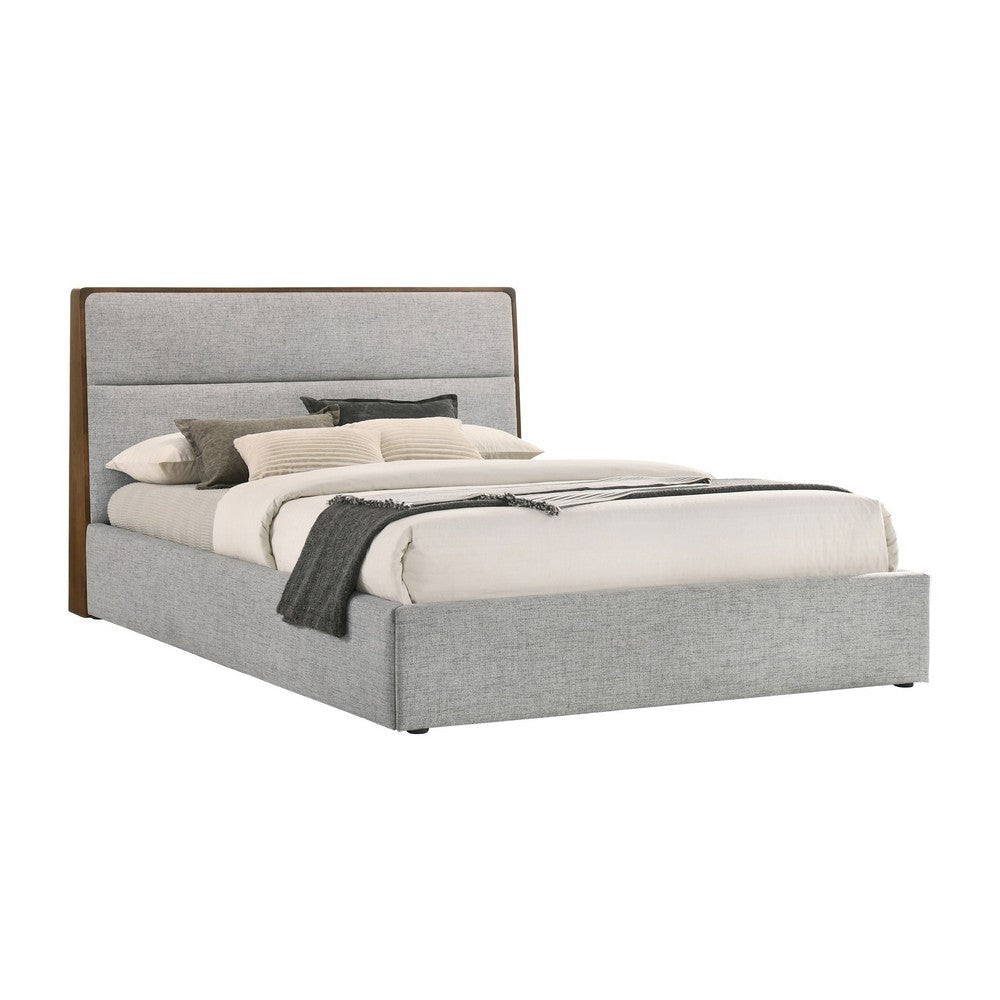 Aki King Platform Bed Cushioned Gray Polyester Upholstery Walnut Brown By Casagear Home BM317254