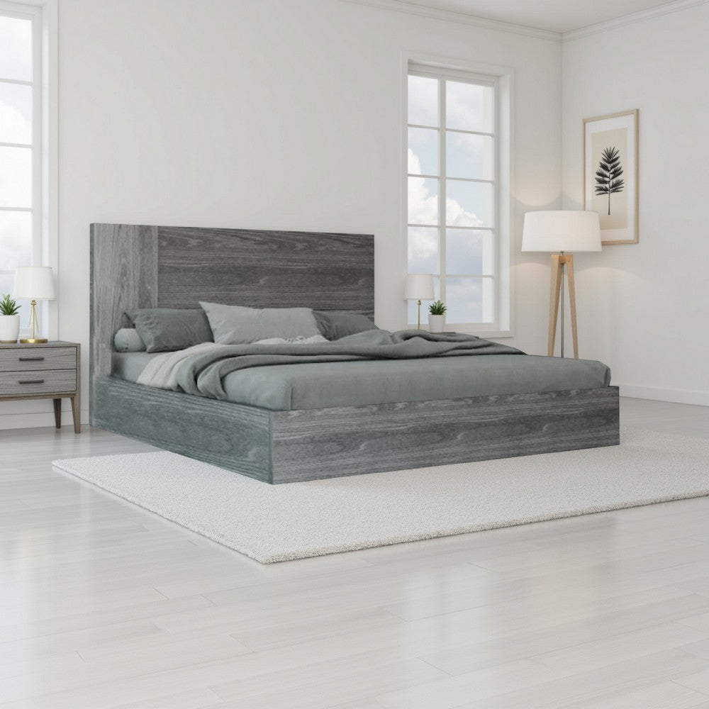 Noe Zid Queen Size Platform Bed, Panel Headboard, Elm Gray Finish, Modern By Casagear Home